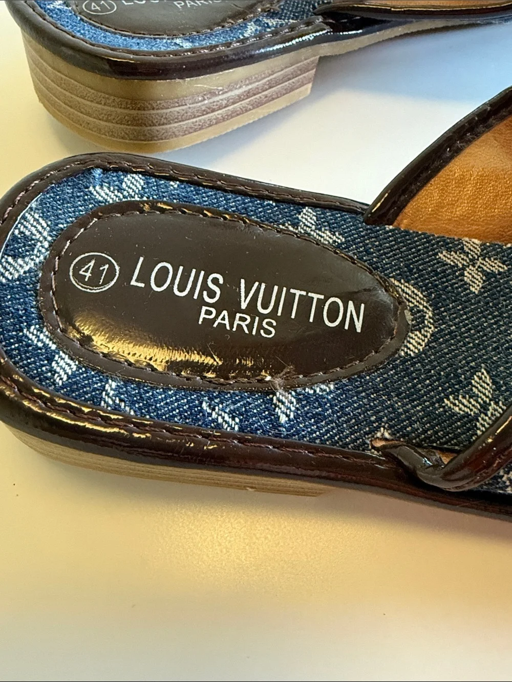 Louis Vuitton Denim Monogram Thong Sandals - Dark Blue & Brown Trim